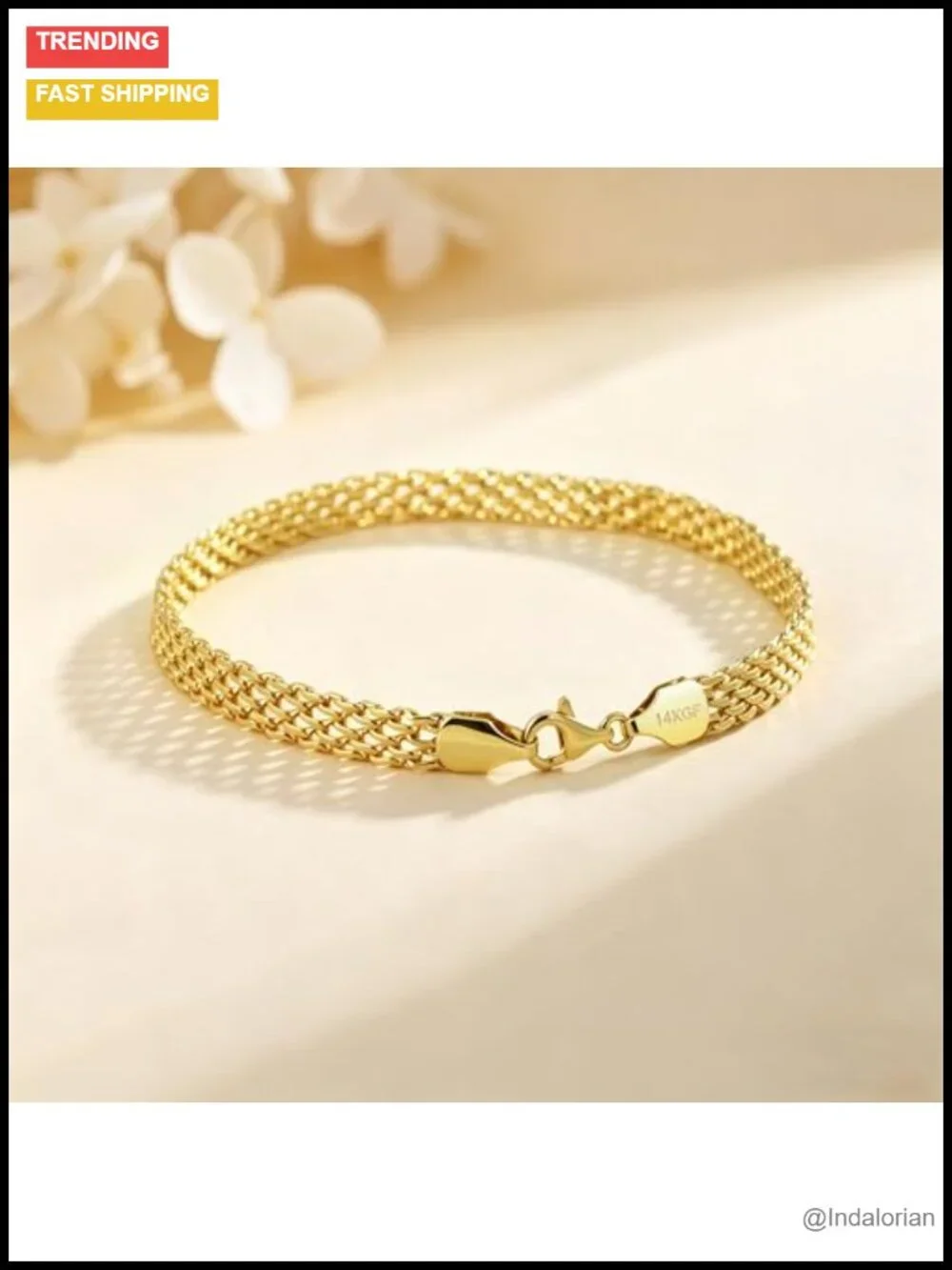 14K Gold Filled Dainty Mesh Link Chain Bracelet Women Men Waterproof